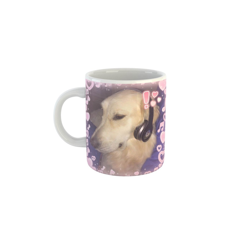 Caneca Engraçada Meme Doguinho ouvindo Música
