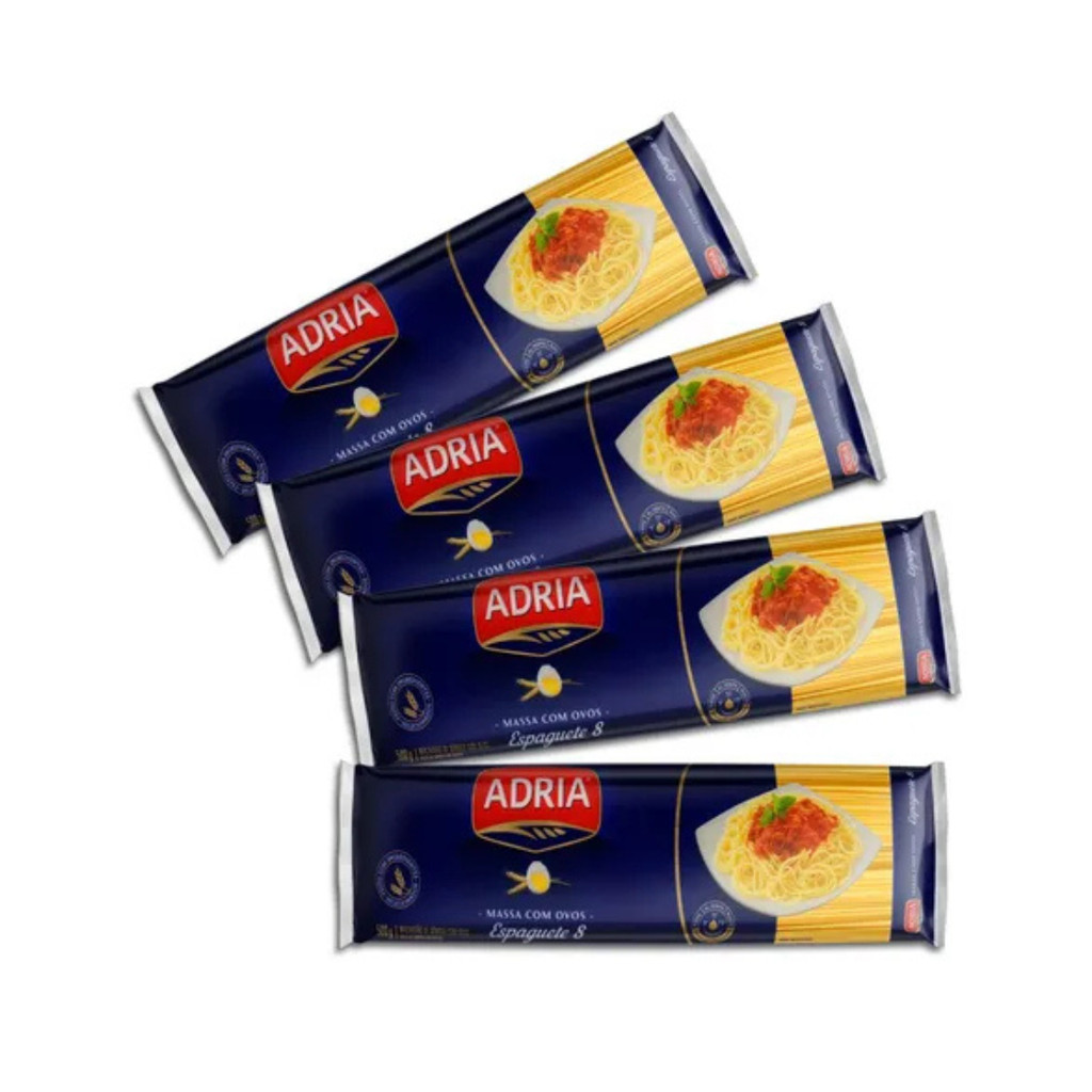Massa Macarrão C/ Ovos Espaguete 8 Adria - Kit 4un De 500g