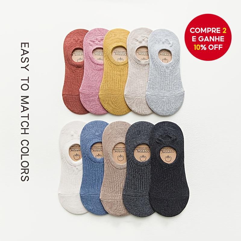 Meias Invisíveis Antiderrapantes Para Mulheres | 2/4/6 Pares Aleatórios Com Punho De Silicone , Sem Exibição Trabalho E