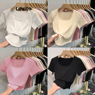 Lovito Camiseta Casual Com Linha De Estrutura Lisa Para Mulheres LNE31215 (Multicolorido) em Oferta na Shopee