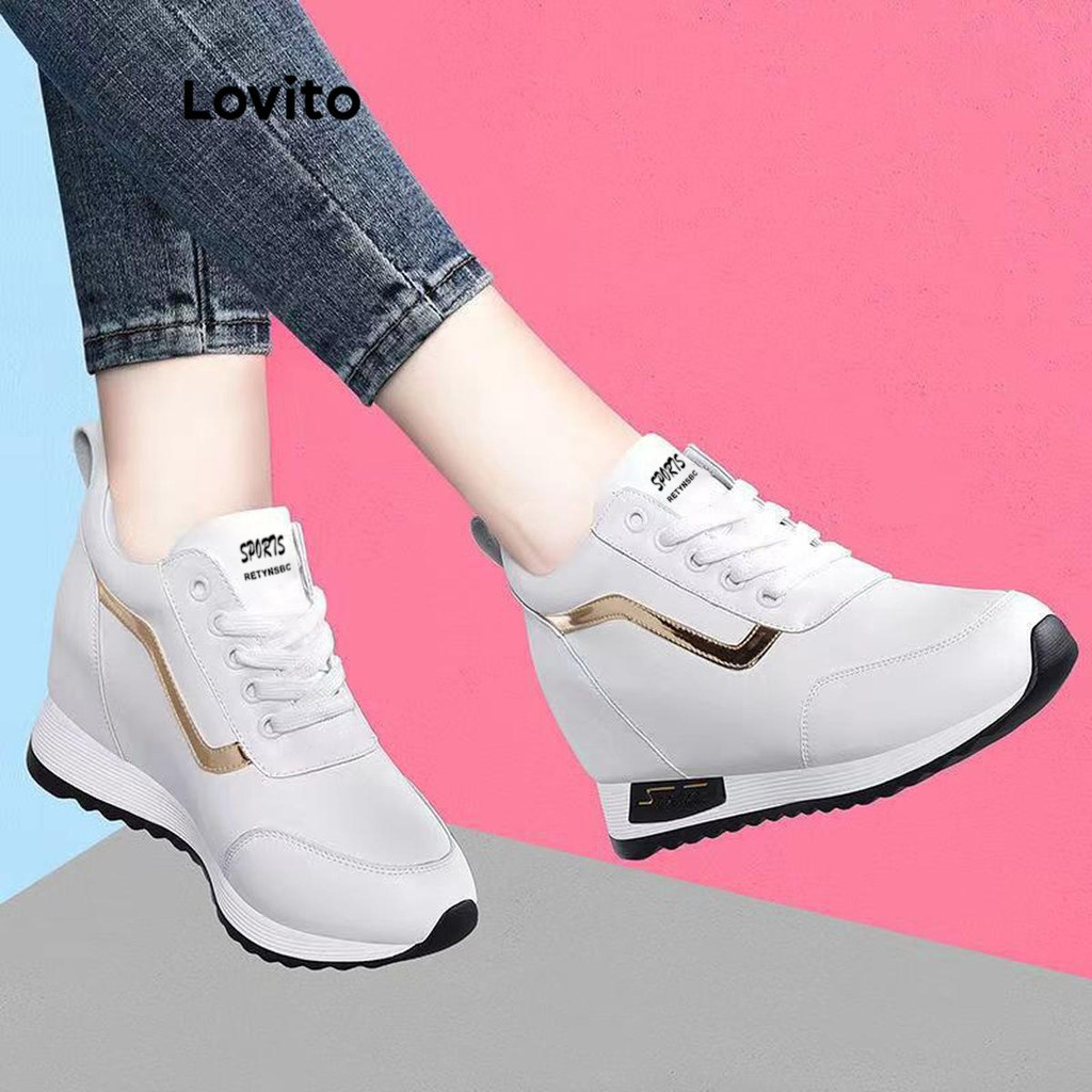 Lovito Tênis Casuais Liso Colorblock Invisível Aumento Tênis Para Mulheres LFA45031 em Oferta na Shopee