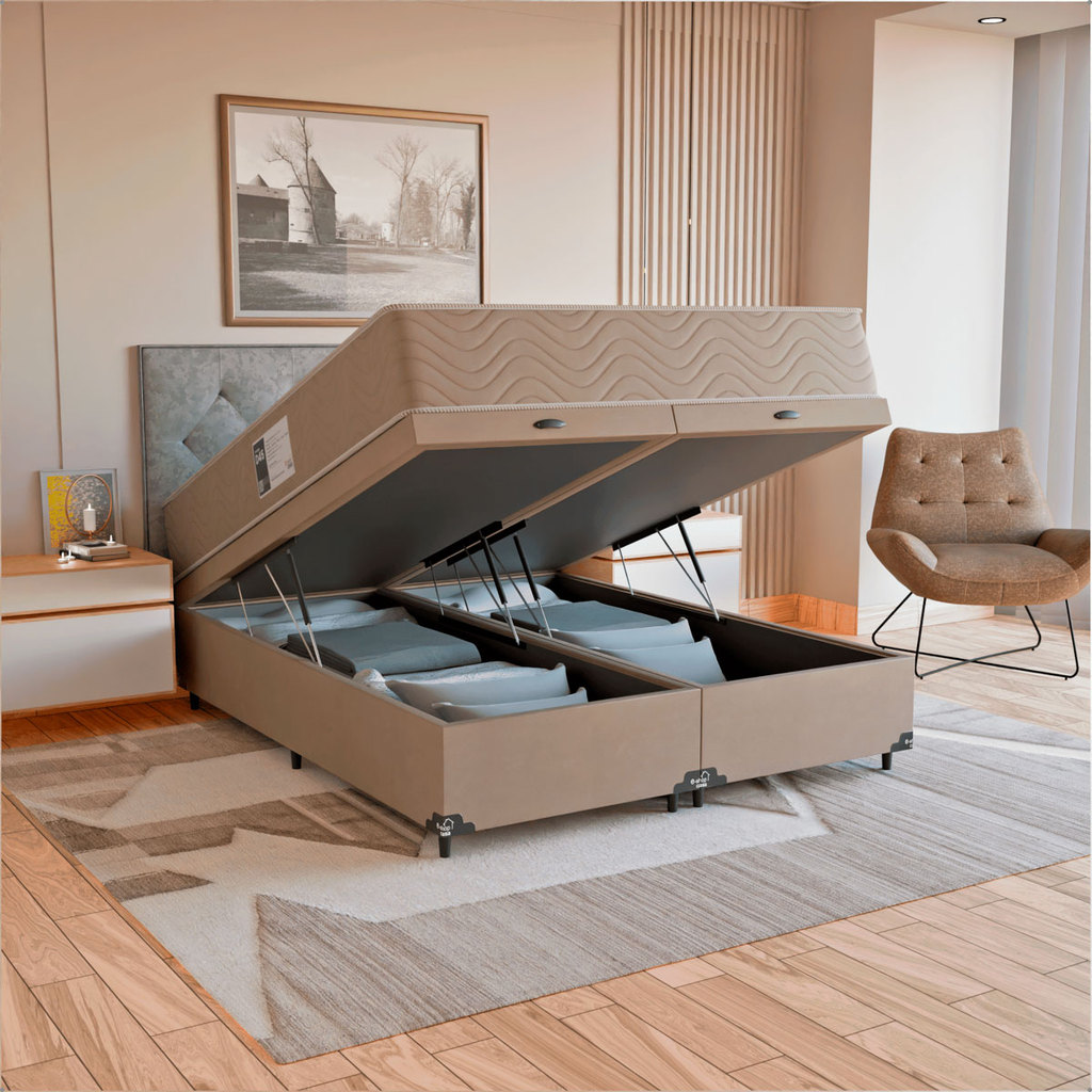 Cama Box Baú Queen + Colchão Prime Espuma D45 158x198cm