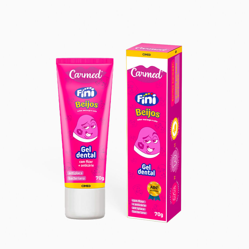Gel Dental Carmed Fini Beijos com Flúor + Anticárie 70g em Oferta na Shopee