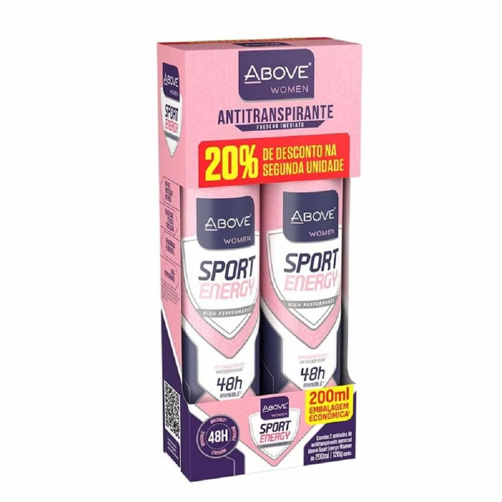 Desodorante Antitranspirante Above Aerossol Sport Energy Women 2 Unidades Com 200ml Cada em Oferta na Shopee