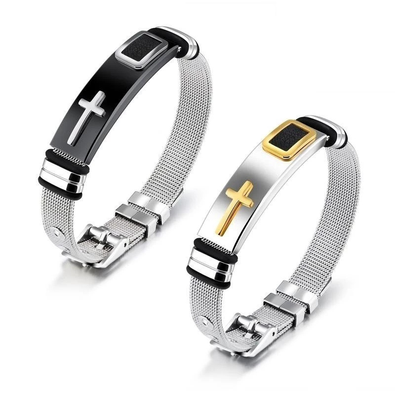 Pulseira Cruzada Masculina De Aço Inoxidável
