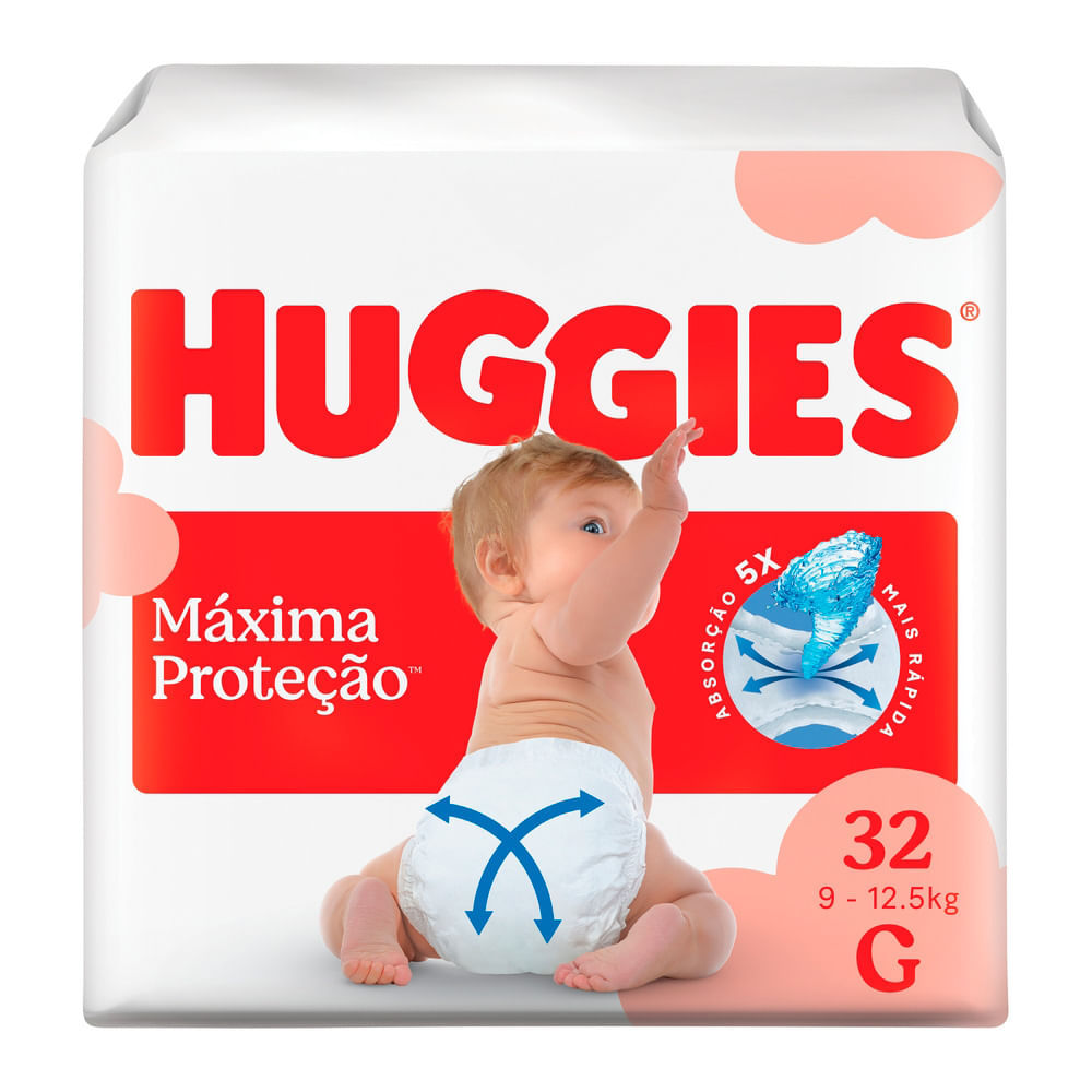 Fralda Huggies Máxima Proteção Tamanho G Mega 32 Unidades Descartáveis