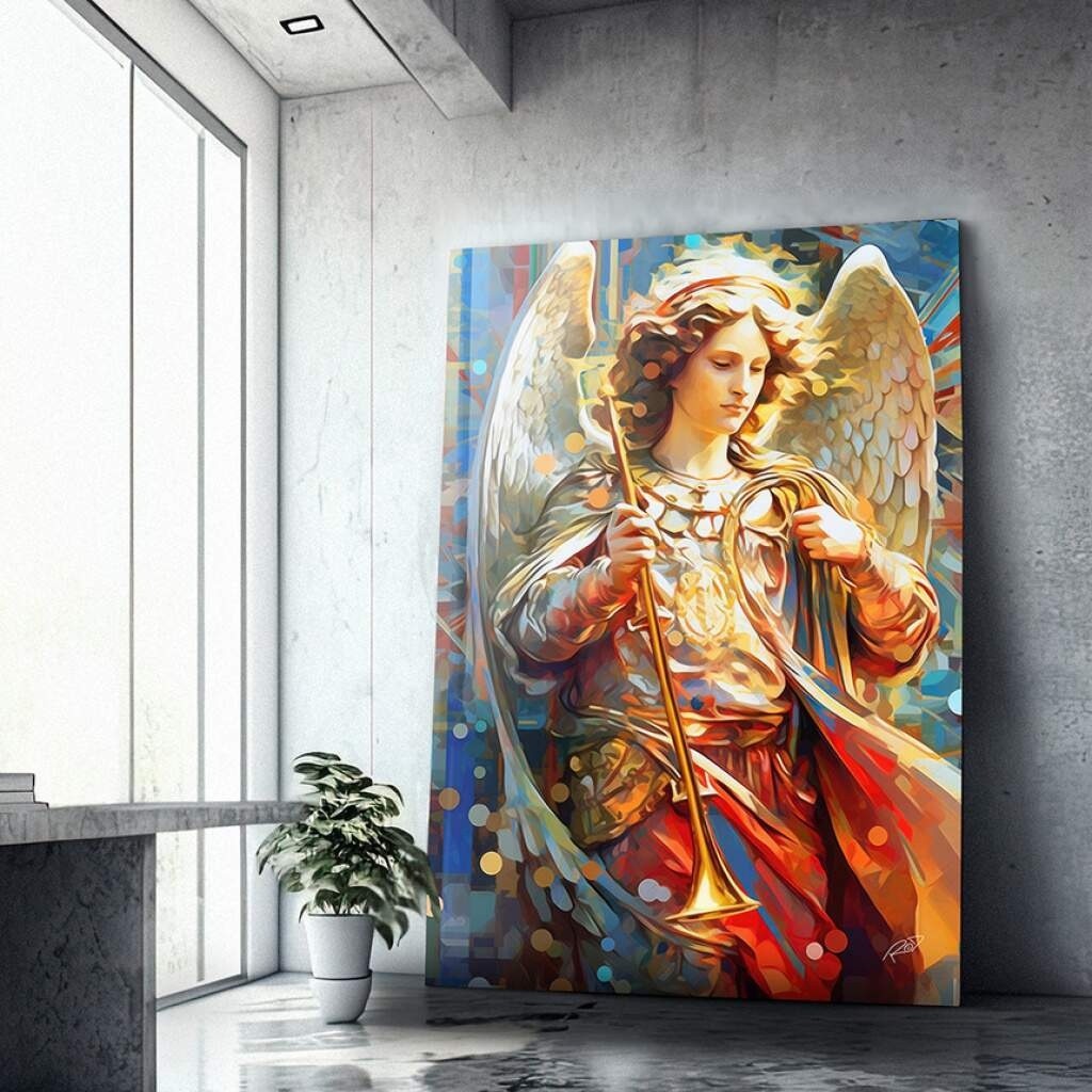 Quadro Decorativo 110x80cm  Arcanjo Gabriel Hall da Luxo Sala Quarto Casa Decoração De Parede Mdf Adesivo