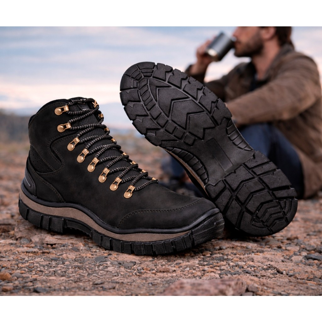 Bota Masculina Couro Adventure Trilha Caminhada Escalada Impermeável Antiderrapante Confortável Resistente 930