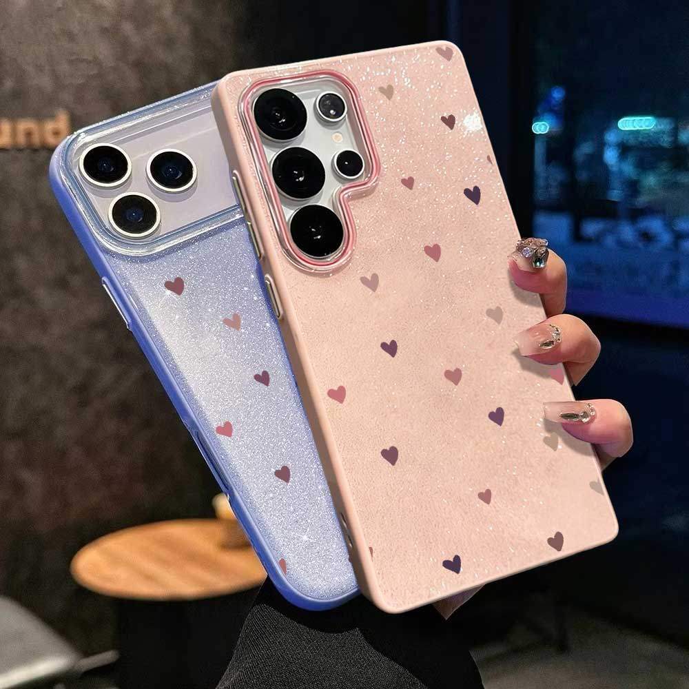 Capa Glitter Para Samsung S26 Ultra S25 S24 Plus S23 FE S22 S21 S20 A17 A07 A06 A15 A16 A56 A36 Rosa Amor Coração Luxo M