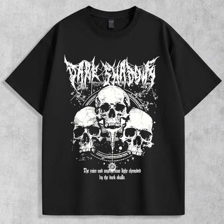 [Camiseta Premium em Algodão Puro]VU Camiseta Básica Caveira Punk Dark Blusa 100% Algodão Rock Streetwear Lançamento

