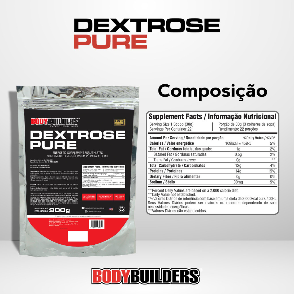 Dextrose Pura 900g - Aumento De Energia - Bodybuilders — imagem 2 de 2