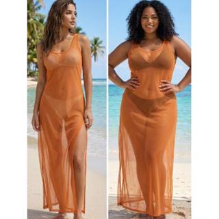 Saída De Praia Vestido Longo Regata Em Tule Estilo Gringa Caramelo Leve Moderno E Estiloso Para Praia Piscina em Oferta na Shopee