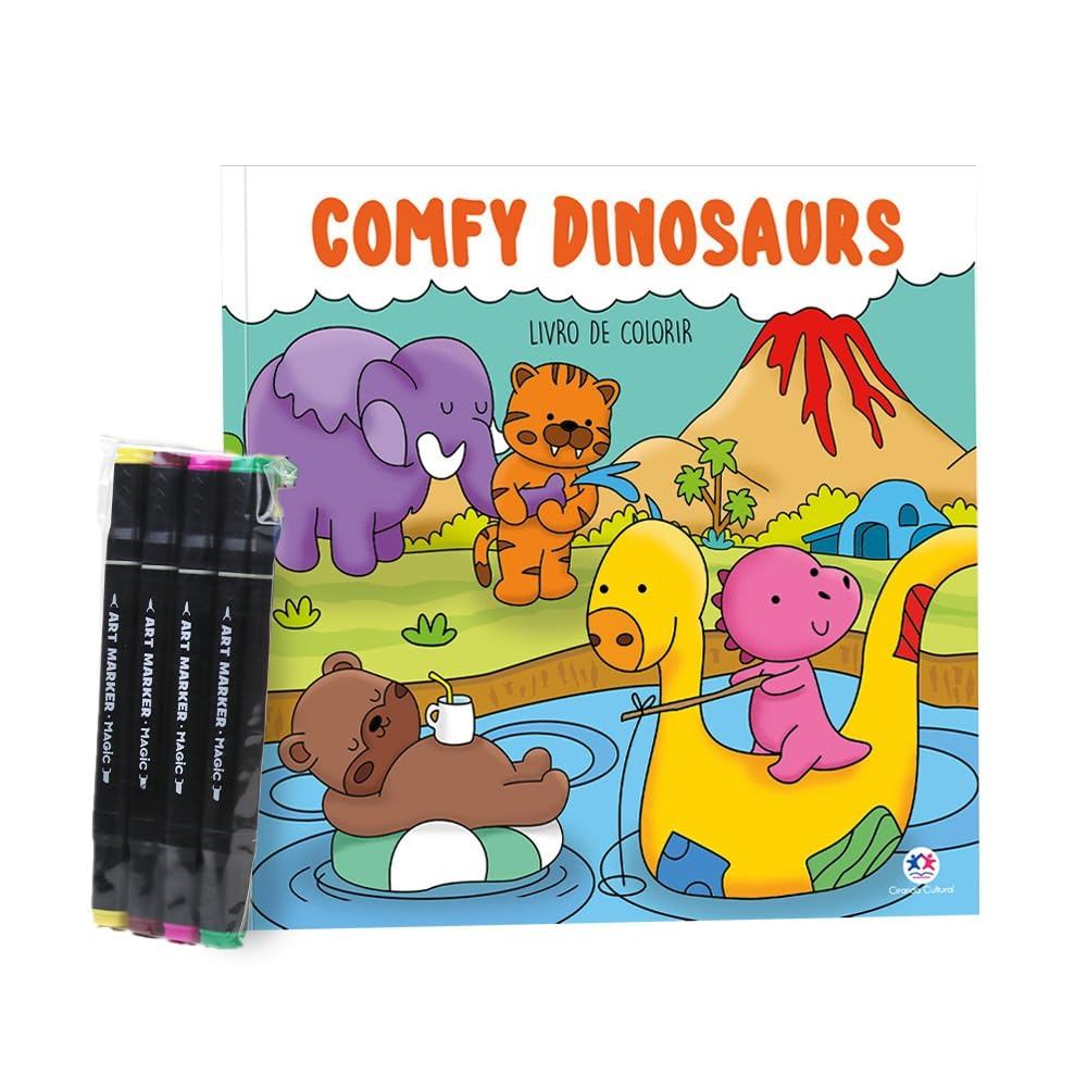 Livro de Colorir Com 4 Canetinhas | Comfy Dinosaurs em Oferta na Shopee
