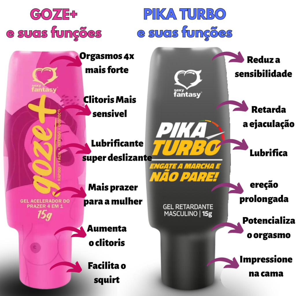 SEX SHOP Gel Lubrificante Intimo Feminino Goze Mais + Gel Masculino Pika Turbo em Oferta na Shopee