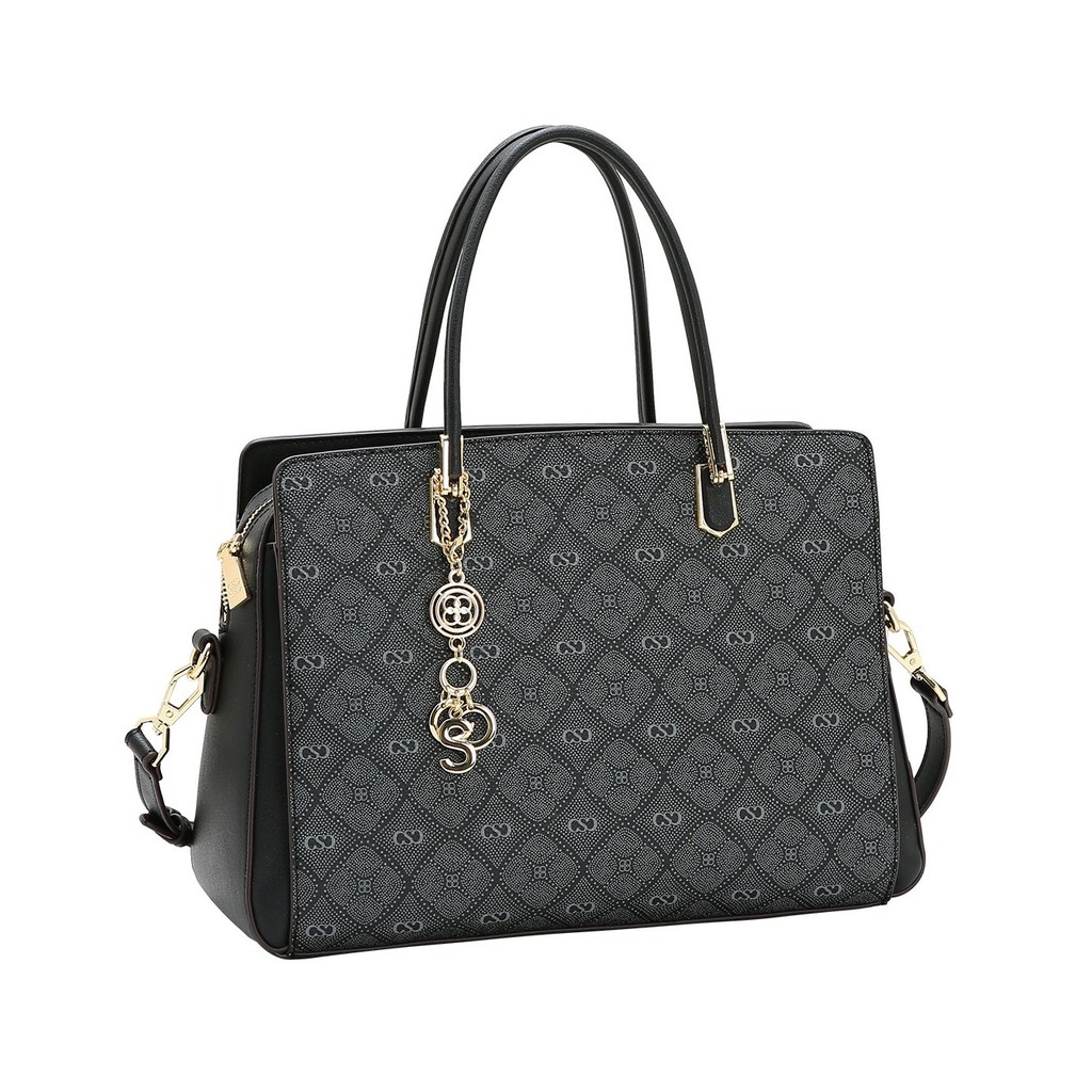 Bolsa Tote Monograma Pontilhado Preta Chenson