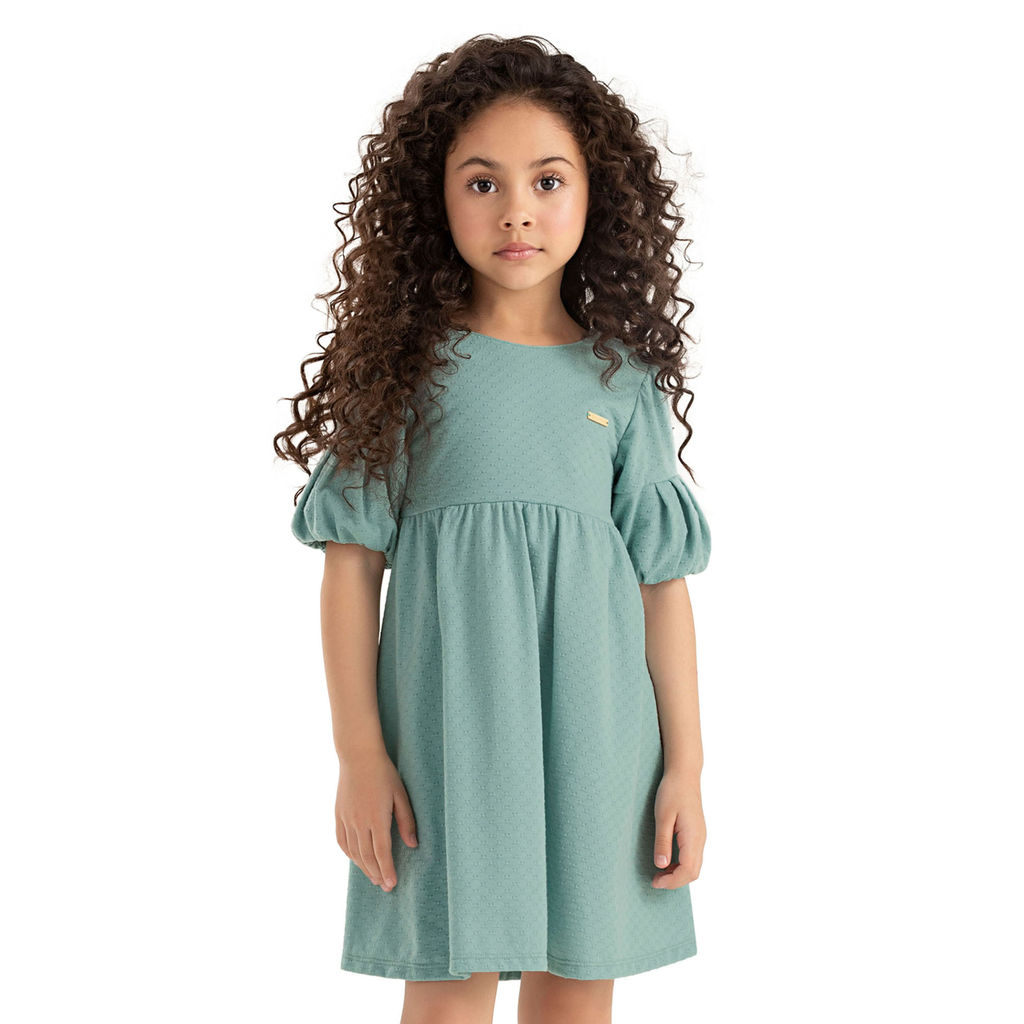 Vestido Infantil Menina Manga Bufante Colorittá Verde
