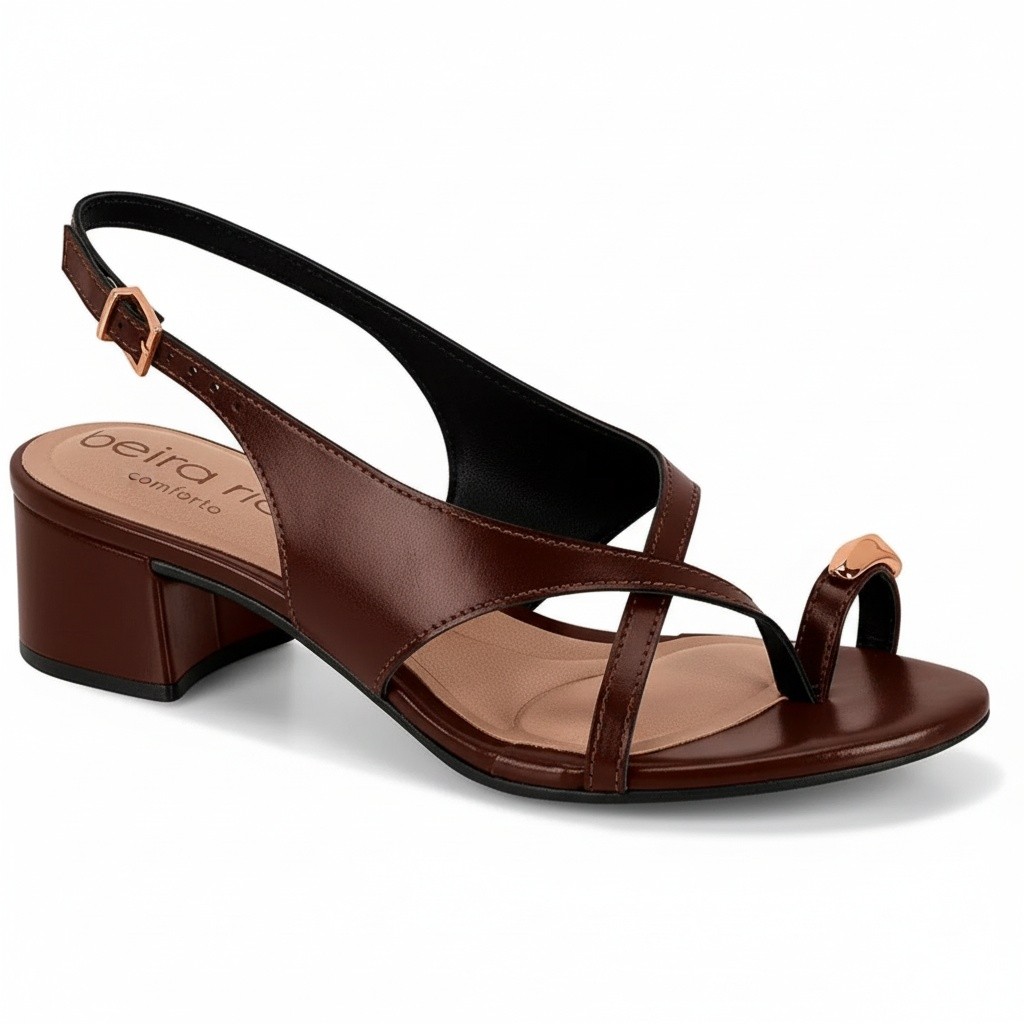 Sandália Beira Rio Conhaque Napa Feminina Estilo Moderno