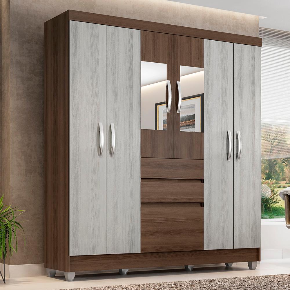 Guarda Roupa Casal Lia 6 Portas C/espelho Ter/naturaly - M. Arapongas em Oferta na Shopee