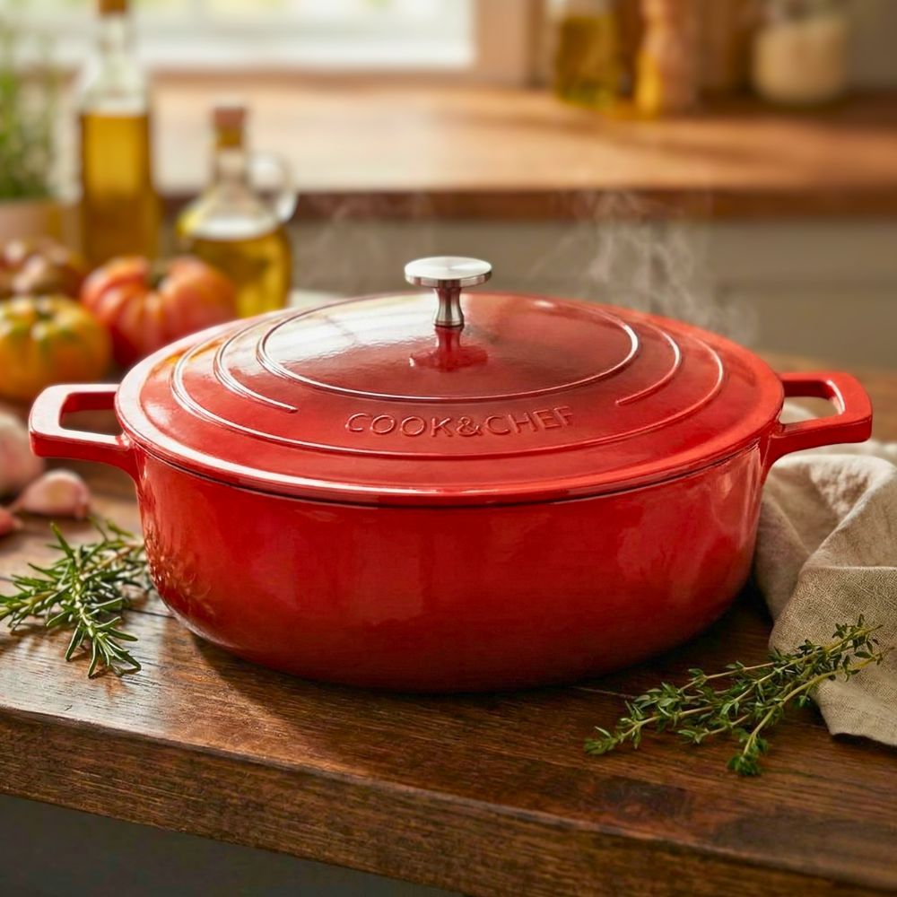 Caçarola Antiaderente Baixa Cerâmica Com Tampa Mimo Style Cook Chef 28cm Vermelha Fogão Indução