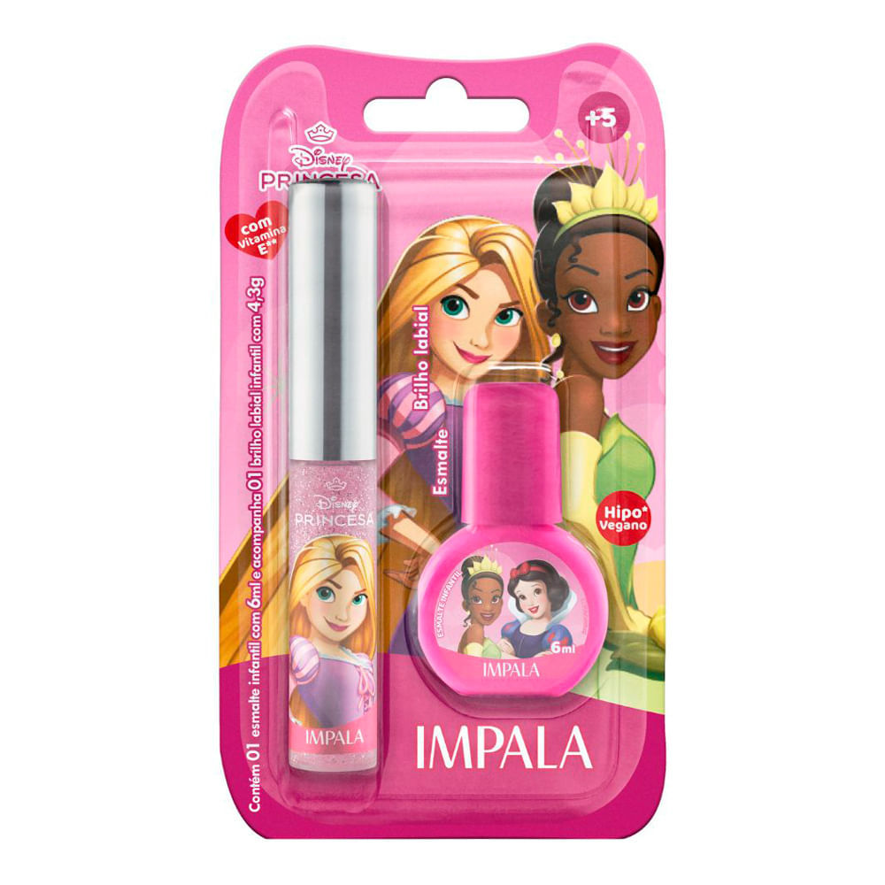 Kit Impala Disney Princesa Esmalte Infantil 6ml e Brilho Labial Infantil 5+ Anos com 4,3g em Oferta na Shopee