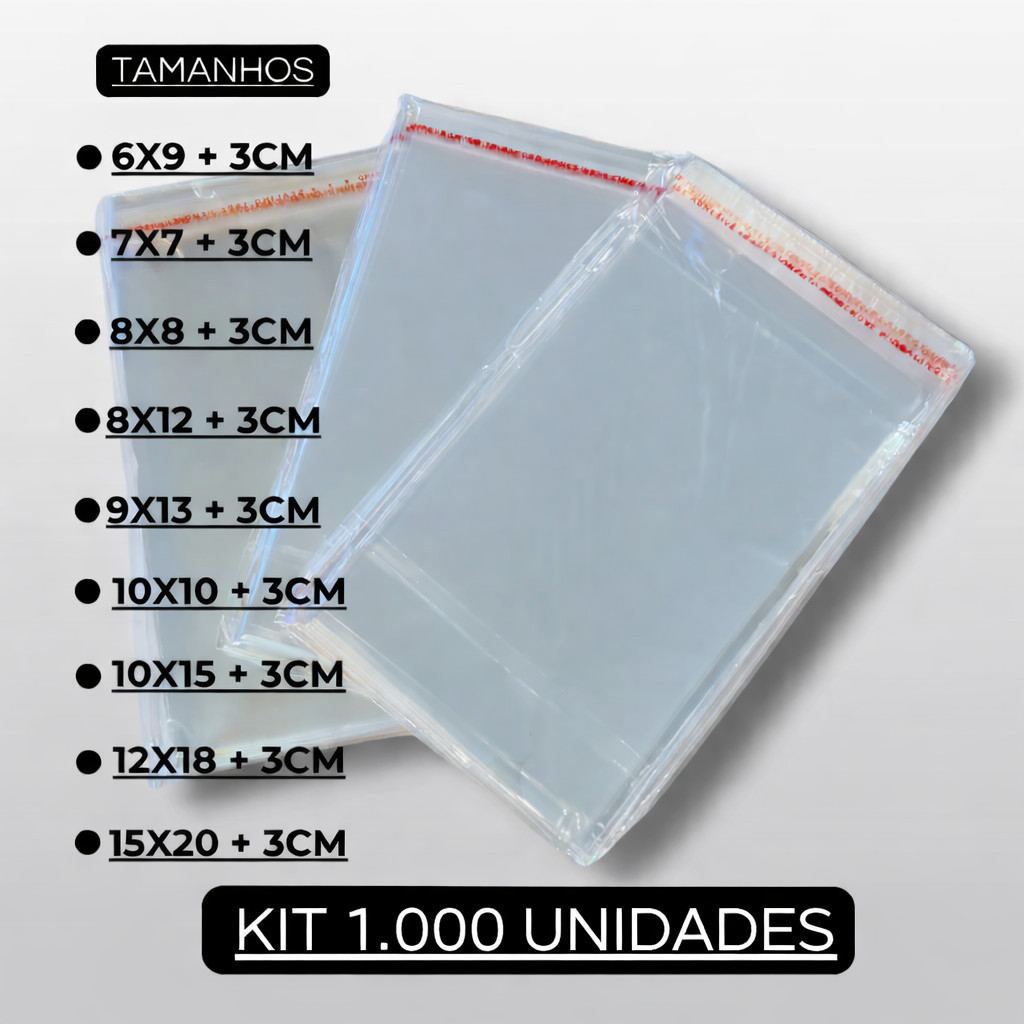 Saco Adesivado Transparente Kit Com 1000 Unidades Saquinho Adesivo Embalagem em Oferta na Shopee