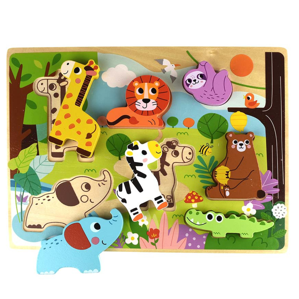Brinquedo de Encaixe Animais da Floresta em Madeira Educativo Coordenação Motora 18m+