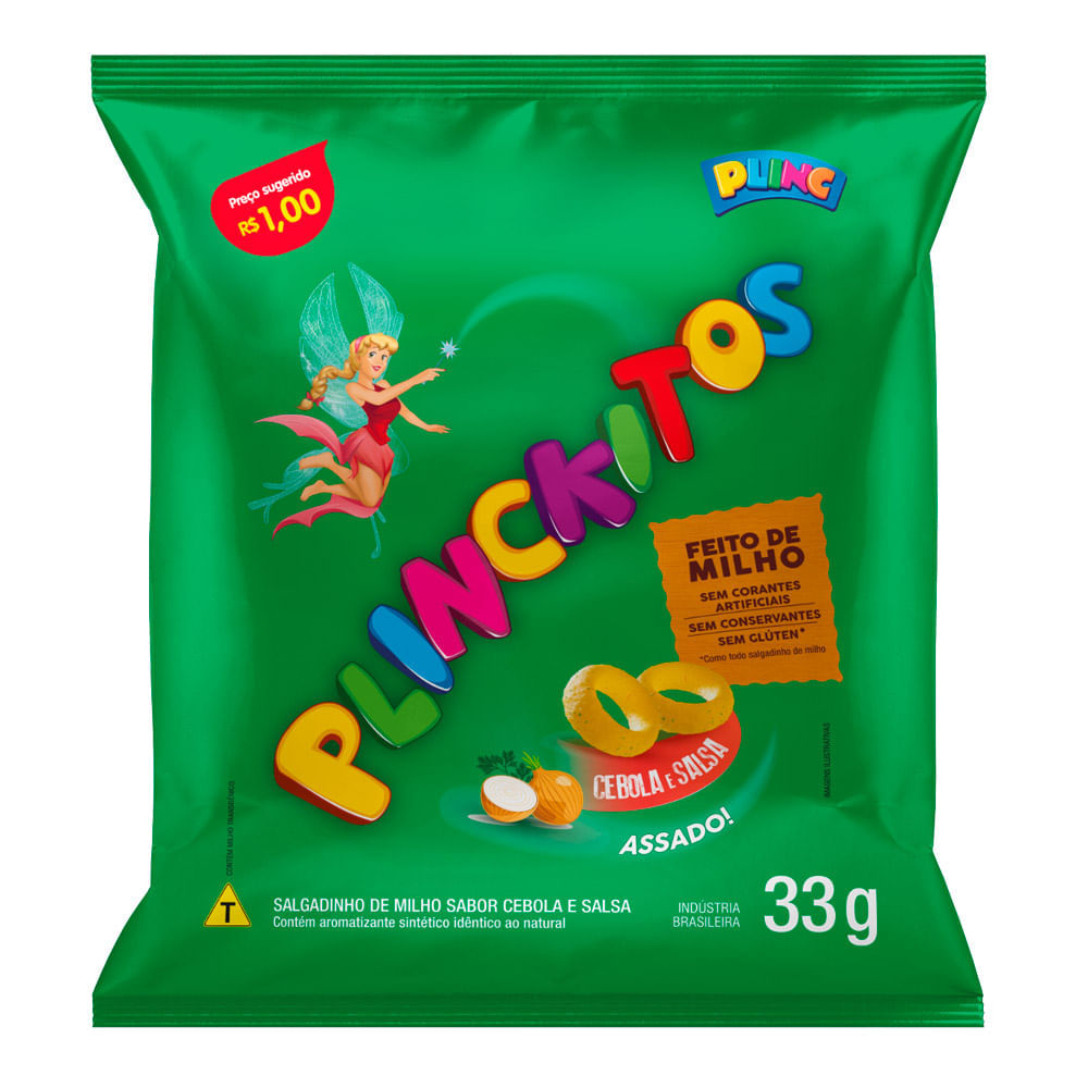 Salgadinho de Milho Plinckitos Sabor Cebola e Salsa Argola 33g