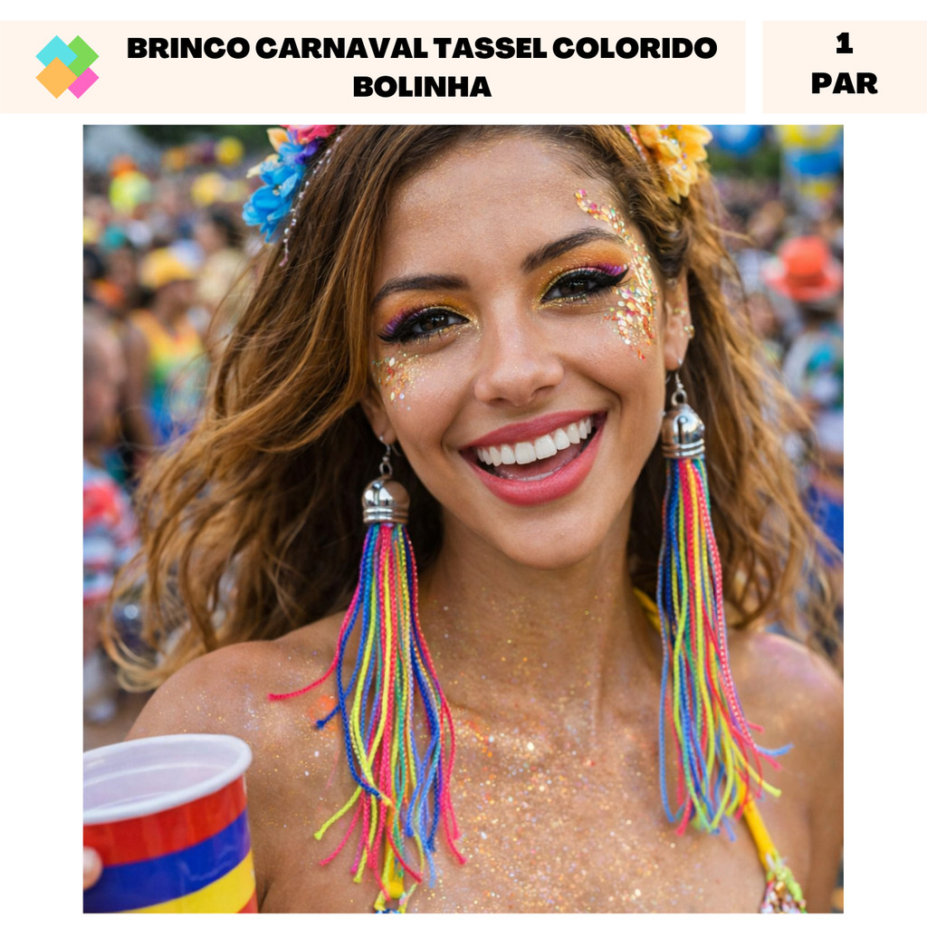 Brinco Feminino Tassel Colorido Bolinha Carnaval 2026 (1 Par) em Oferta na Shopee