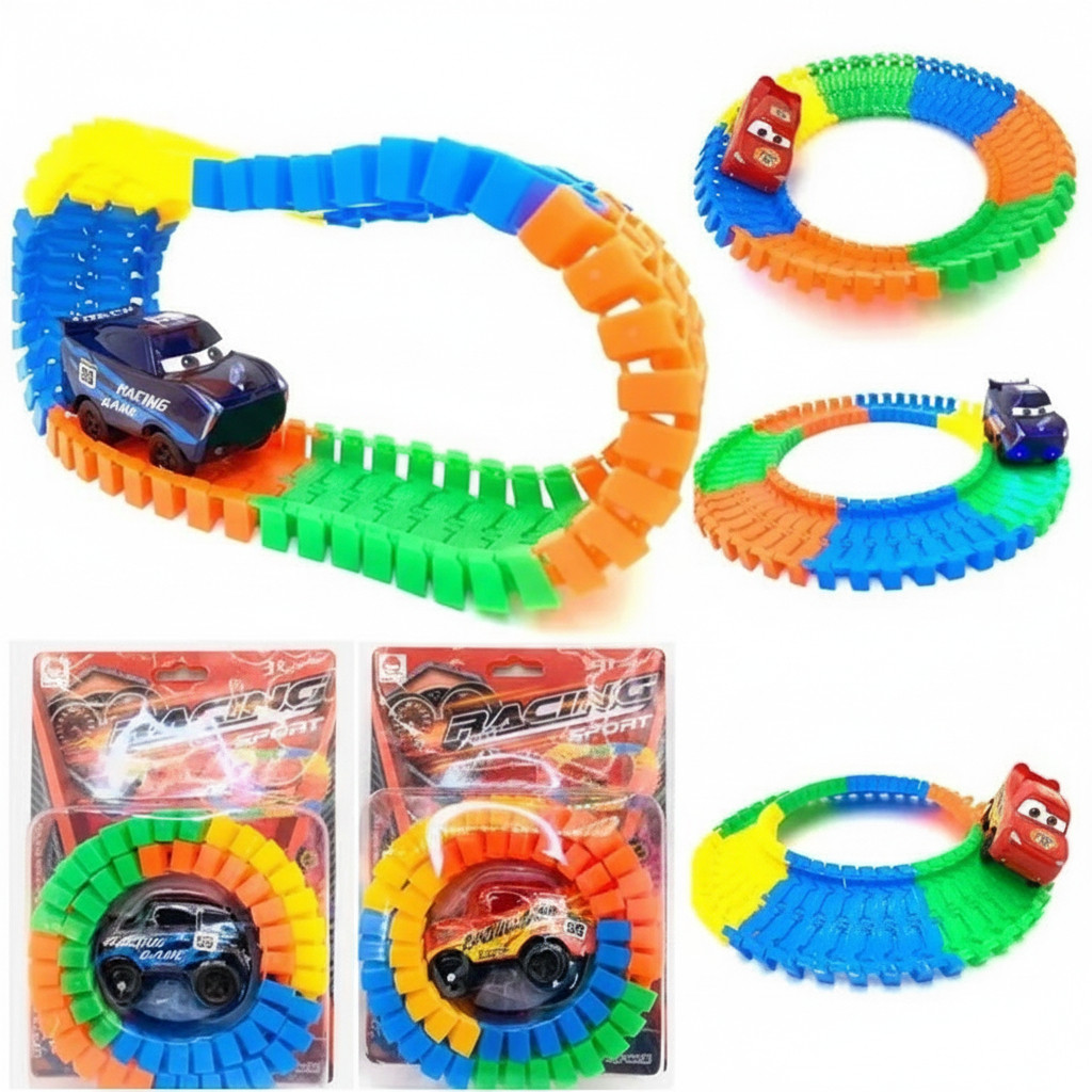 Carrinho Pista Maluca Relâmpago McQueen Com Led Trilha Maluca 56 Peças 2 Cores Diferentes Vermelho Azul em Oferta na Shopee