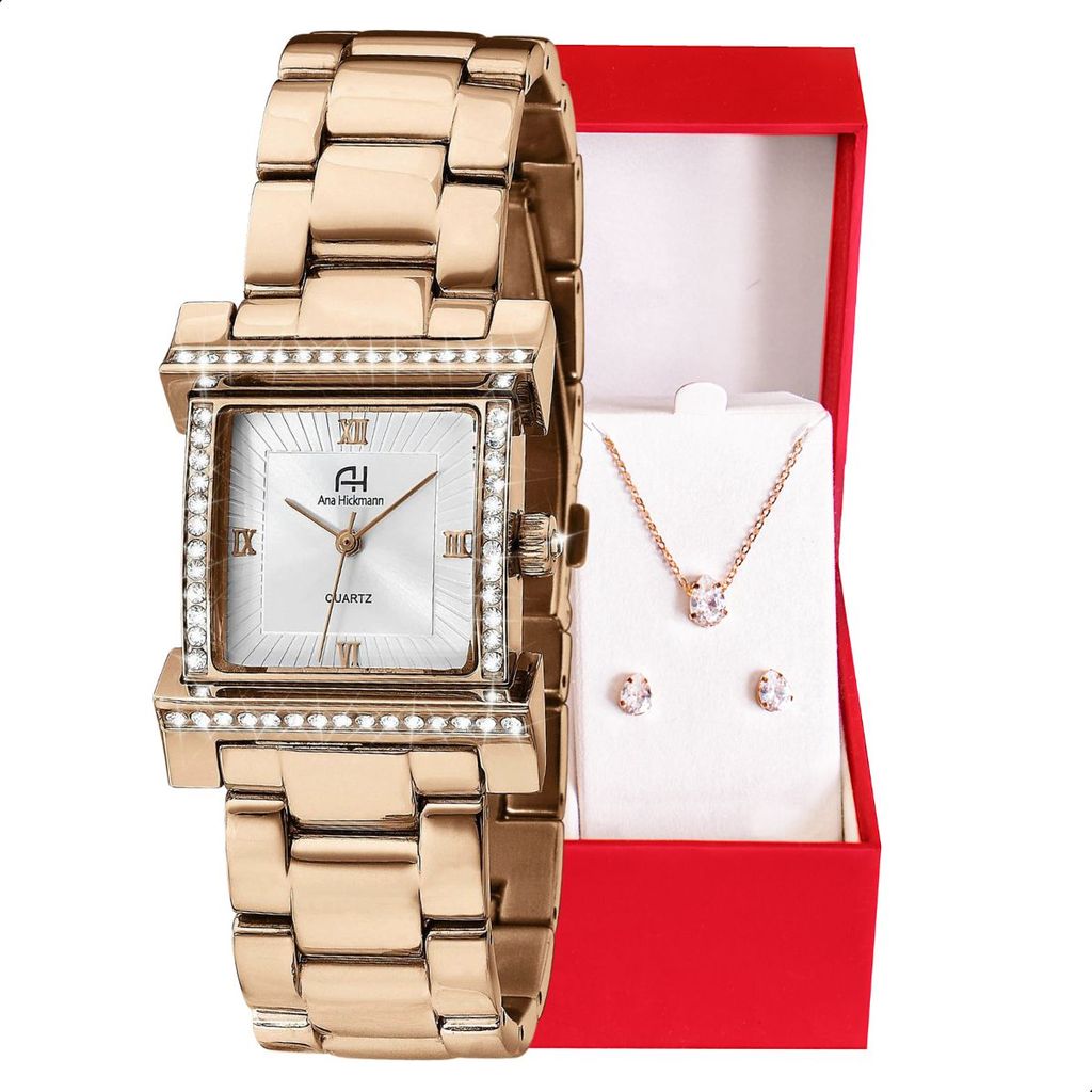 Relógio Champion Ana Hickmann Analógico Aço Rosé AH28179Z Kit Colar e Brincos