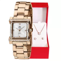 Relógio Champion Ana Hickmann Analógico Aço Rosé AH28179Z Original + Kit Colar e Brincos