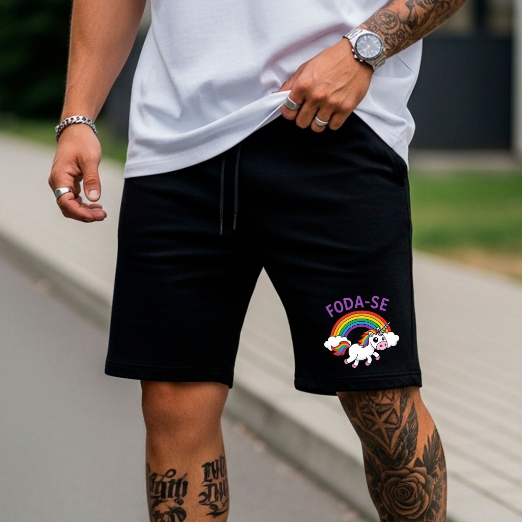 Short Moletom Masculino Treino Academia Unicórnio Fodase 252 Streetwear Estilo Conforto Tendência