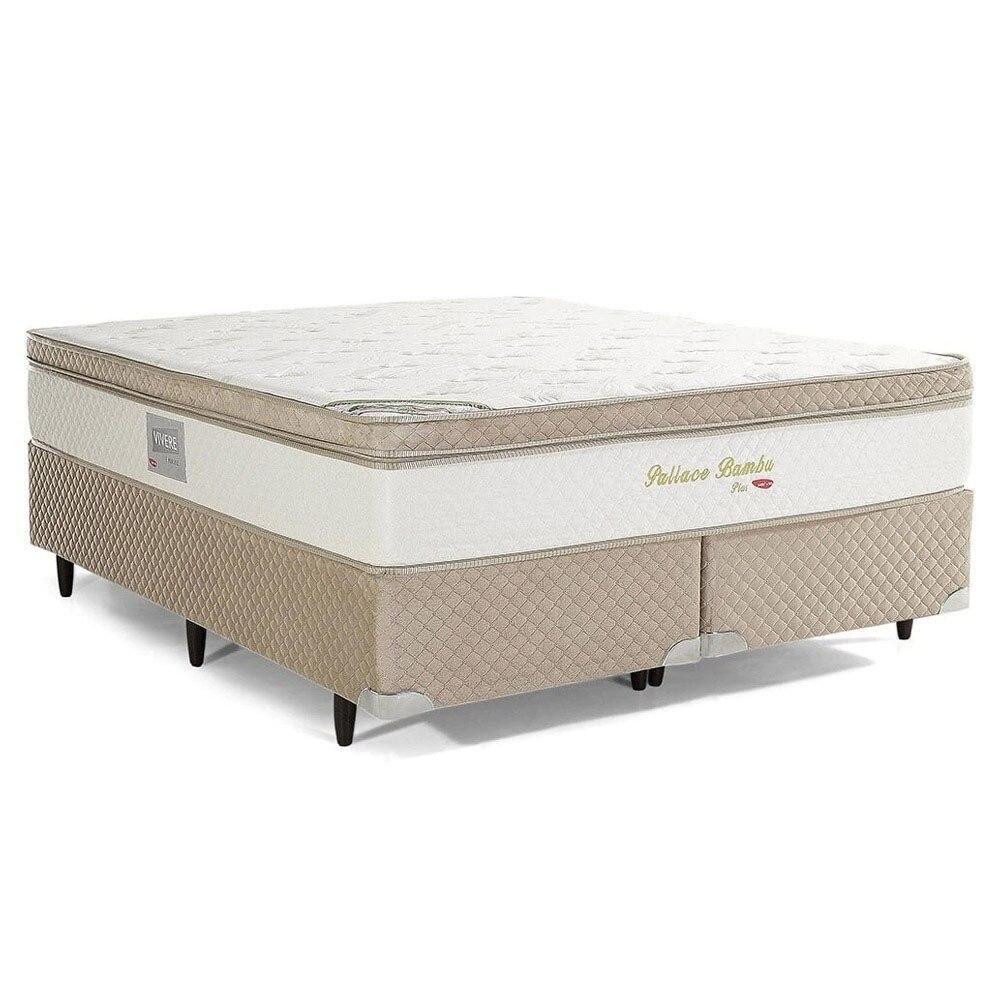 Cama Box Queen Size Herval Pallace Bambu, Molas Ensacadas, Suede Bege, 71x158x198 cm