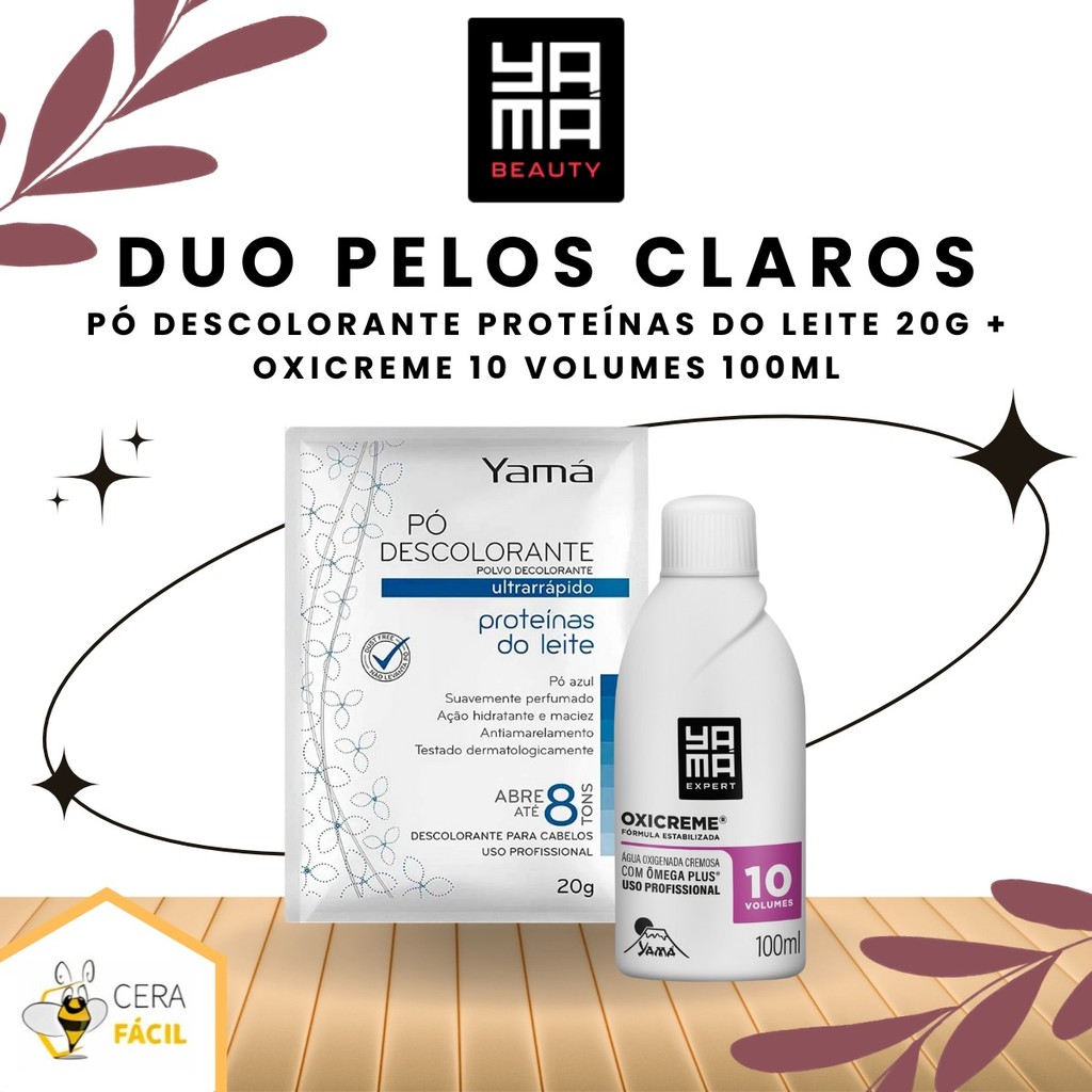 Kit Duo Pelos Claros Yamá - Pó Descolorante Proteínas do Leite 20g + Oxicreme 100ml