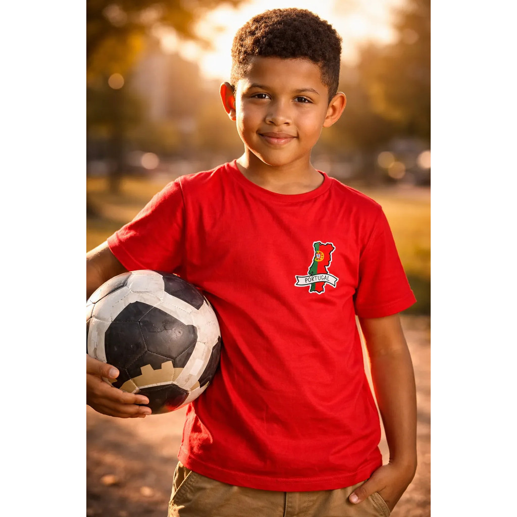Camiseta Infantil Seleção Portugal Copa Do Mundo Torcedor Futebol 2026 manga curta gola ribana