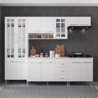 Cozinha Modulada Completa Fidelitá Viena 5 Peças 260cm 13 Portas 3 Gavetas Com Tampo Branco em Oferta na Shopee