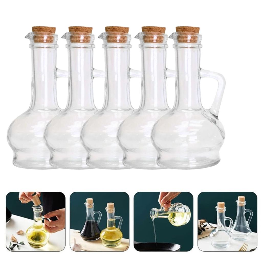 5 Porta Azeite Galheteiro vidro 250ml Vinagre tampa cortiça