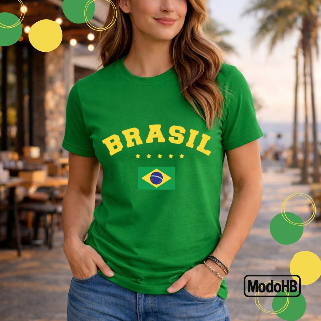Camiseta Feminina Brasil 100% Algodão Torcedor Copa 2026 Estampa Premium em Oferta na Shopee
