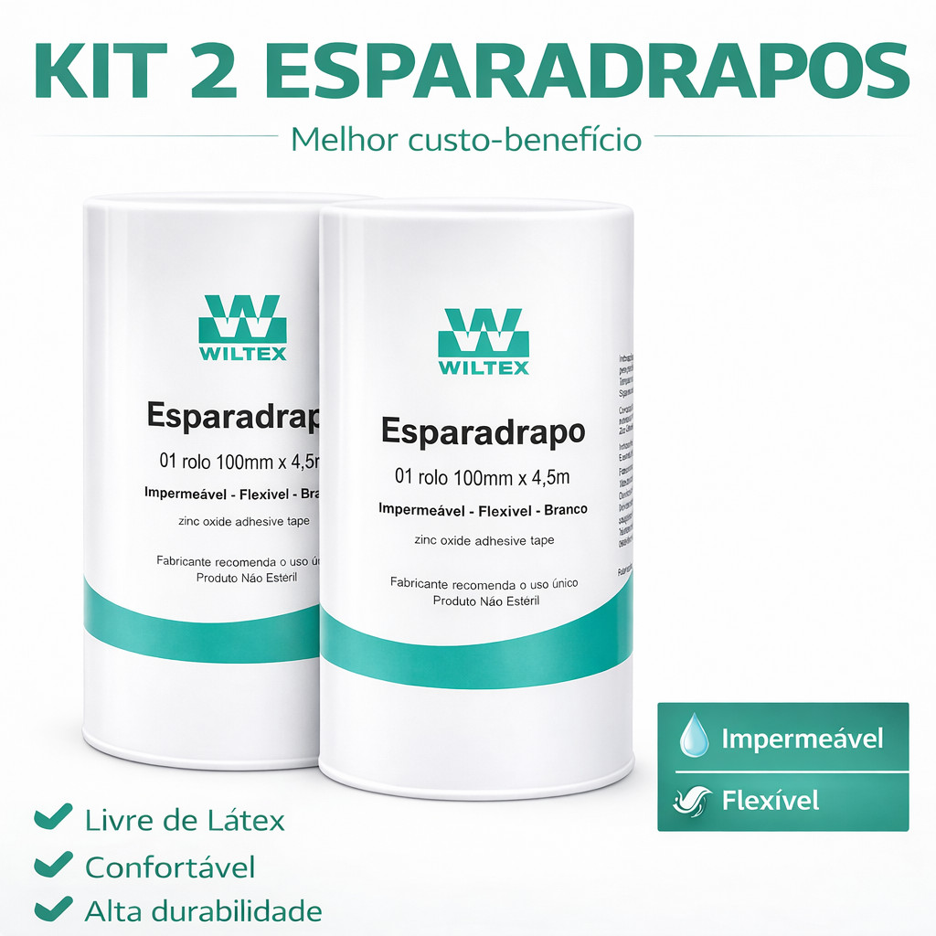 Kit c/ 2 Esparadrapo 10cm x 4,5m Impermeável Branco Wiltex em Oferta na Shopee