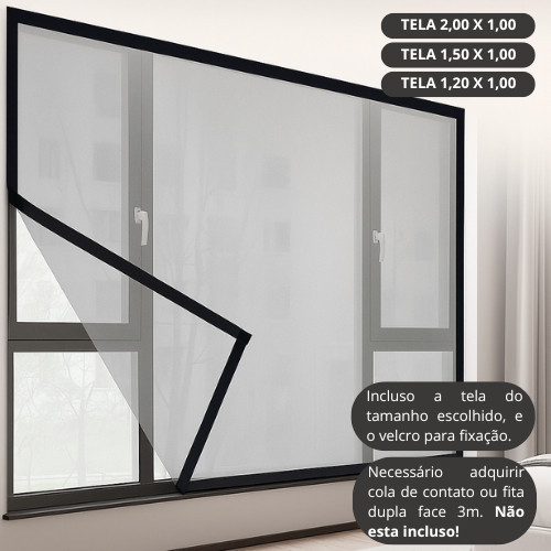Tela Mosquiteira Fibra de vidro Resistente de Velcro - Fácil Instalação