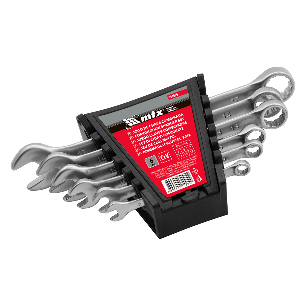 Jogo Chave Combinada CrV 6-17mm 6 Peças Com suporte MTX