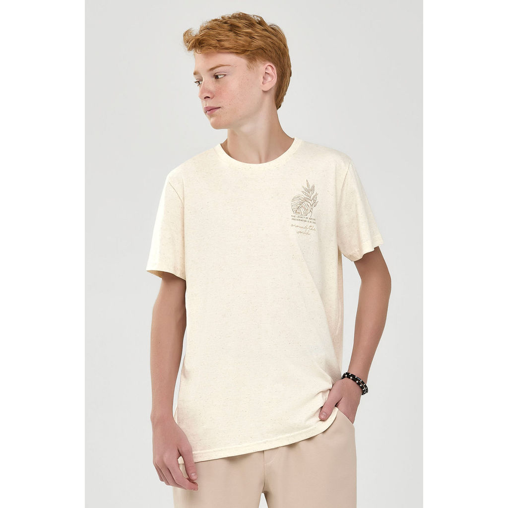 Camiseta Juvenil Menino Malha Linho Beats Bege em Oferta na Shopee