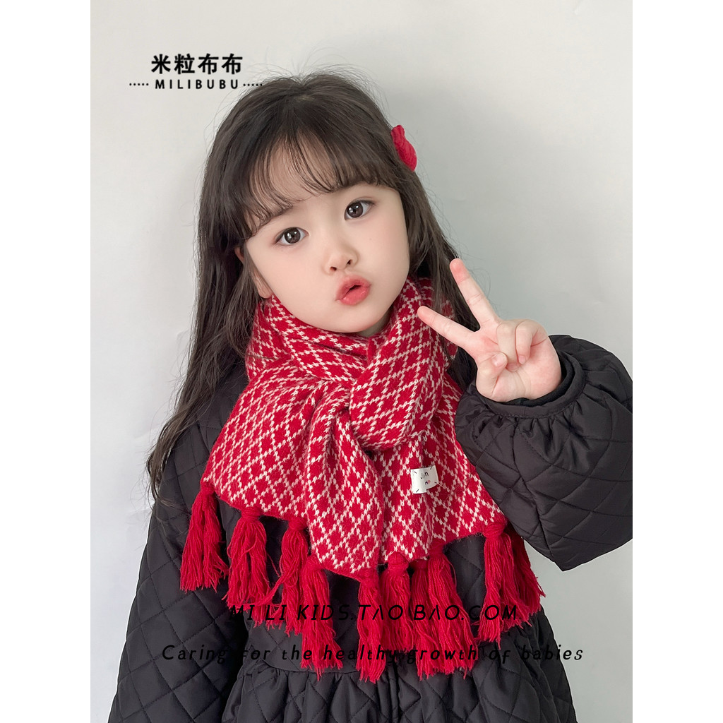 Vermelho xadrez borla cachecol meninas outono inverno quente engrossado cachecol macio Houndstooth natal ano novo cachec