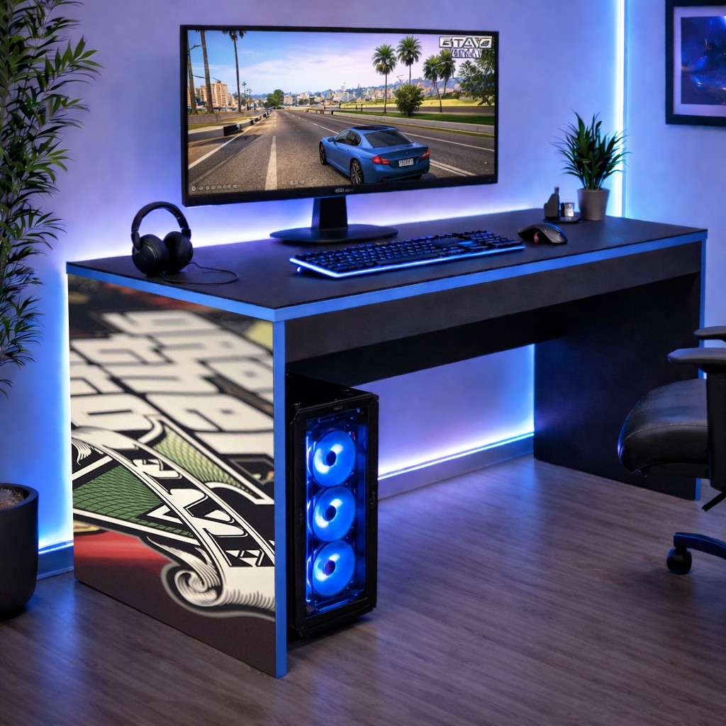 Mesinha Infantil Bordas Azul Mesa Escrivaninha Gamer GTA V 5 Online Achadinho Shopee Oferta