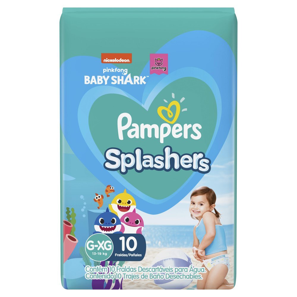 Fralda Pampers Splashers para Nadar Baby Shark XG com 10 Unidades Descartáveis em Oferta na Shopee