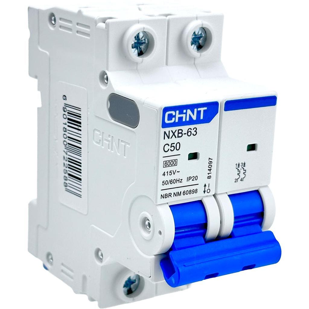 Mini Disjuntor Bipolar Chint 50A NXB-63 2P C50 6kA