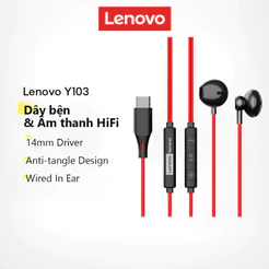 Fones De Ouvido Intra-Auriculares Com Fio Lenovo Y103 Driver De 14 Mm E Som HiFi Mais Cabo Trançado Anti-Emaranhado