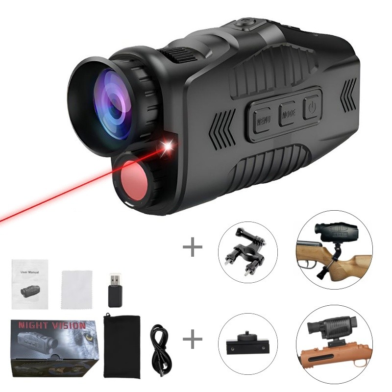 Monoculo Visão Noturna Infravermelho Alcance 300 Metros Com Câmera HD 1080p Zoom 5X Para Caça