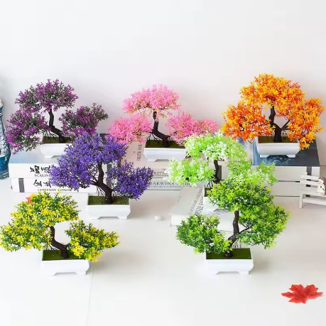 Bonsai Artificial 25cm Realista de Plástico Bonsai Várias Cores Decoração Presente Enfeite Verde Amarelo Laranja