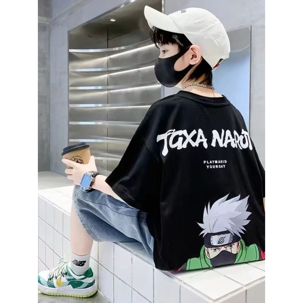 Meninos verão camiseta de manga curta 2025 novo estilo roupas infantis verão em torno do pescoço meninos médio grande cr